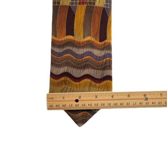 Silk Bacharach Neck Tie Wavy Stripes Earthy Fall Colors Autumnal Made in Italy - Picture 6 of 7